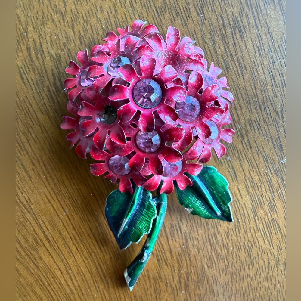 Vintage Red Floral Brooch